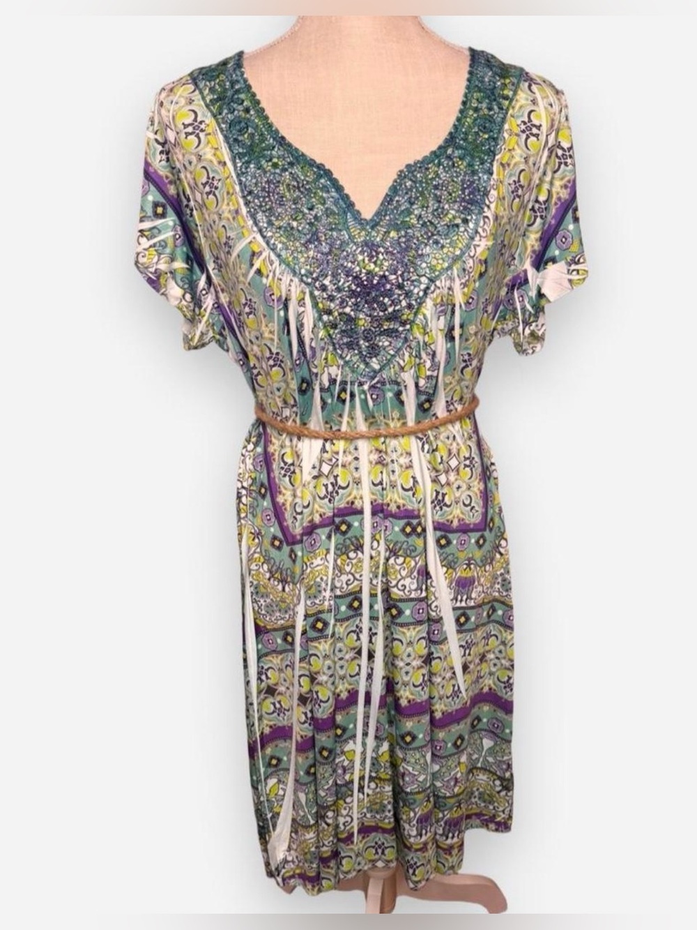 Y2K Apt. 9 Boho Beaded V-Neck Dress / Tunic